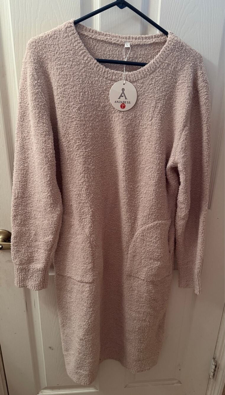 Anrabess Sweater Dress Super Soft w/pockets light khaki NWT Large